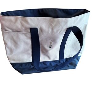 Hudson Sutler Canvas Tote Bag Navy Blue Cream Large Zippered Beach Travel Bag
